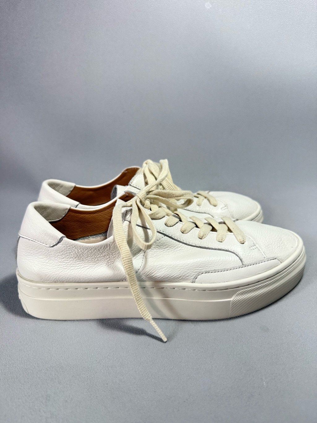 Soludos Ibiza White Leather Casual Lace-Up Platform Sneakers